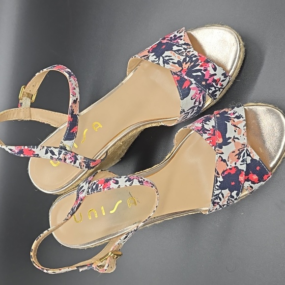Unisa | Woman's | Floral Print | Wedge Heel | Sandals | Navy & Pink | Size 10M | - Picture 2 of 8